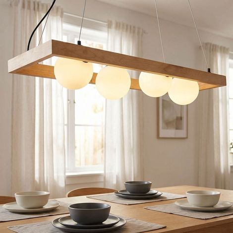 LED Pendellampe Hängeleuchte Schwarz Esszimmerleuchte Holz Glas opal H 150 cm (1/5)