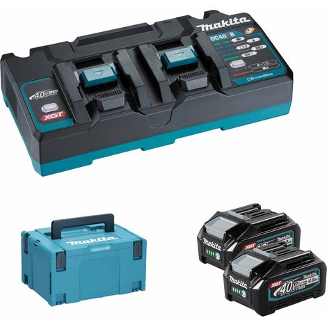 Makita – Kit de batteries 40V avec 2 batteries 4.0Ah – Chargeur rapide double DC40RB – Technologie XGT pour outils électriques