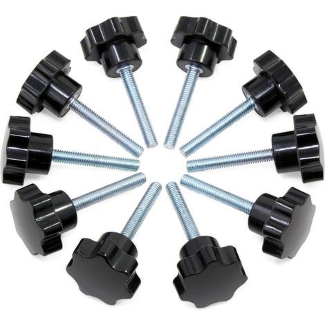10PCS M6x40 Boutons étoiles, bouton moleté à filetage femelle, poignée en plastique noir boutons de serrage pour équipement mécanique- (1/4)