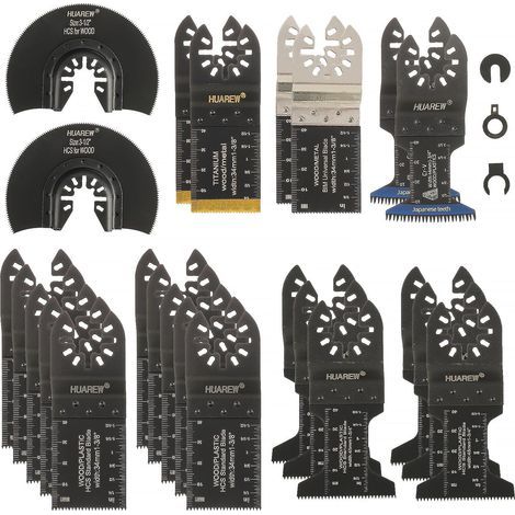 27 Pcs - Lame Scie Oscillante - Accessoire Multifonction - Coupe Bois Métal Plastique - Compatible Fein Makita Milwaukee - Acier Bimétallique - Argent - 35mm à 88mm (1/5)