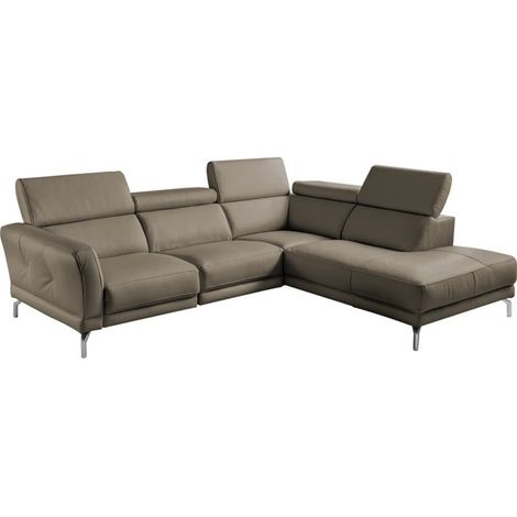 Canapé d'angle en 100% tout cuir épais de luxe italien 5/6 places DALEN, taupe, angle droit (1/5)