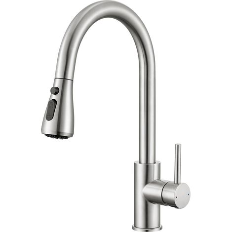 Robinet de cuisine, mitigeur avec douchette à 3 jets, pivotant à 360°, installation facile, finition brossée (1/5)
