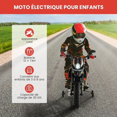 Moto électrique enfant noir Aprilia sous licence avec roues stabilisatrices et suspension, batterie 12 V pour jardin, parc et cour (1/5)