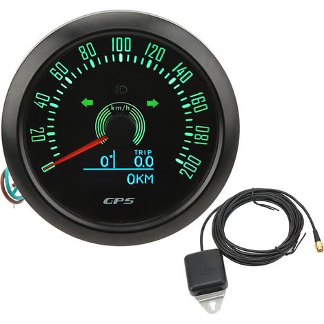Tachymètre GPS 3 en 1 200MPH 85mm 9 32V 7 Couleurs rétroéclairé Antibuée Universel pour Bateau Voiture RV Moto Cadran Noir GPS Indicateur de Vitesse GPS Compteur de Vitesse. (1/5)