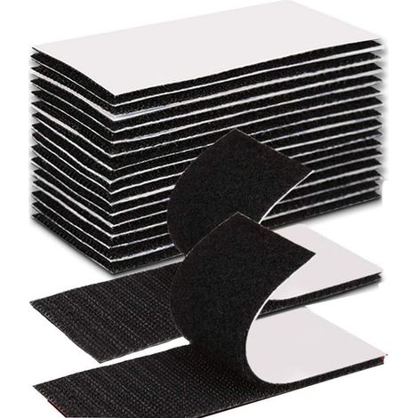 Ruban adhésif double face robuste, rectangulaire, noir, résistant et réutilisable, 30 mm x 10 cm, paquet de 20