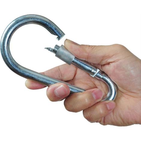 Lot de 2 grands crochets mousqueton à clipser avec bouchon à vis, longueur 13 mm x 160 mm, charge de travail : 600 kg, pour les activités sportives et les travaux lourds