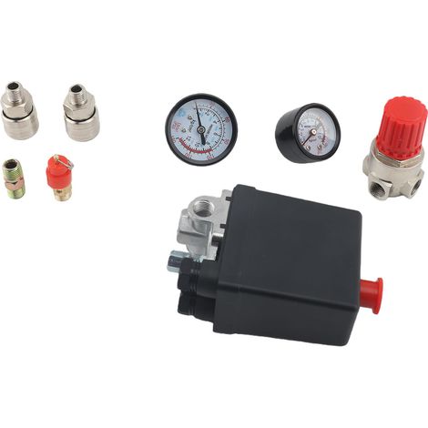 Regolatore di pressione per compressore d'aria – Con manometro, valvola di uscita da 1/4" e interruttore a 4 vie (1/5)