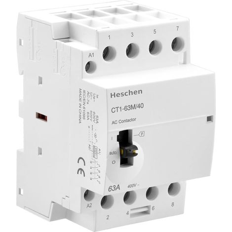 Modular AC Contactor CT1-63M/40, 63A, 4 Pole, 4NO, Four Coils Normally Open, 220V AC, 35mm DIN Rail Mount, with Manual Control Switch (1/5)