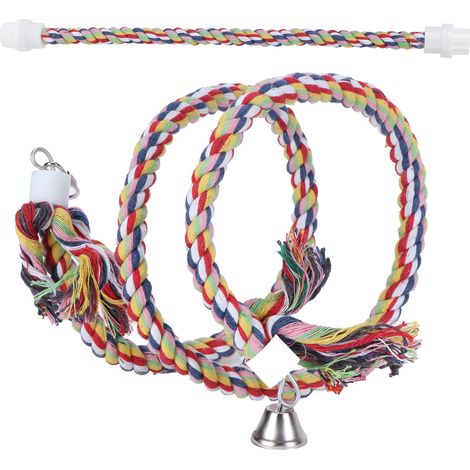 Bunte 2-teilige Seilsitzstange mit Glöckchen - Kletterspielzeug aus Baumwolle für Papageien und Vögel (1/5)