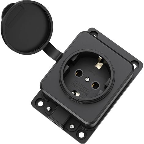 (1AC Noir) Prise de courant étanche avec couvercle étanche 16 A 250 V 3500 W (1/4)