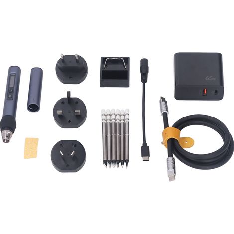 Kit fer à souder électrique 65W PD, 6 pannes, fer à braser numérique avec adaptateurs AU/UK/EU, prise US 100-240V (1/5)