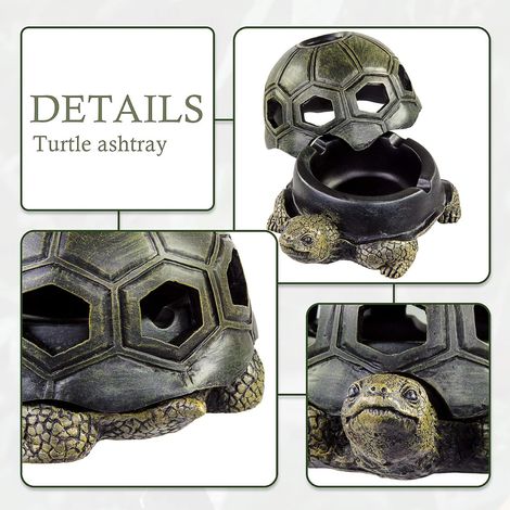 Cendrier d'extérieur avec couvercle, motif tortue mignonne, idéal pour la maison, le bureau, le jardin ou la véranda. (1/5)