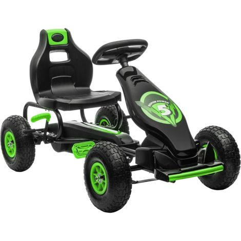 Voiture Électrique Karting Enfant - Avec Pédales et Siège Réglable - Usage Intérieur/Extérieur - Dès 5 Ans - Vert/Noir 121x58x61cm (1/5)