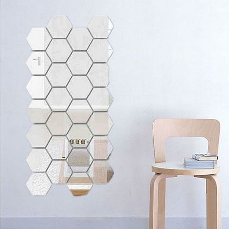 24 Stück sechseckige Spiegelaufkleber, selbstklebende Mosaikfliesen, dekorative Badezimmerspiegelaufkleber (1/5)