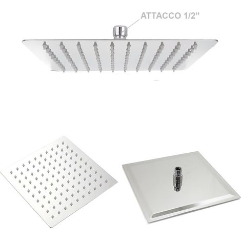 SOFFIONE PER DOCCIA QUADRATO QUADRO 15 CM BAGNO EFFETTO PIOGGIA SOTTILE CROMATO (1/4)