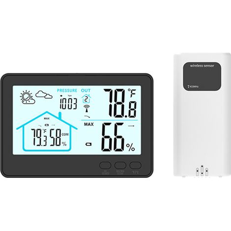 Drahtlose Wetterstation, Innen-/Außenthermometer, Hygrometer, Barometer mit LED-Sensor (1/4)