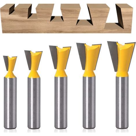 5 Stück Schwalbenschwanzfräser, Hartmetall Oberflächenfräser 8 mm, Fräser 1/4" 1/2" 3/8" 5/8" 3/4" für Holzarbeiten