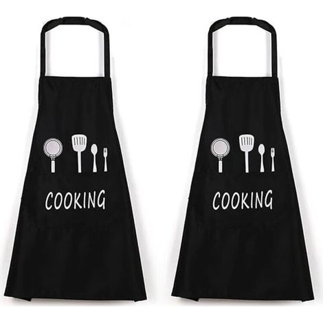 2-teiliges schwarzes Schürzenset, professionelle Herren-Küchenschürze, wasserdichte Schürze mit Taschen, Schürzen für Küche, Restaurant usw. (1/4)