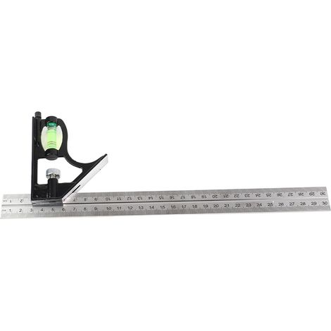 Règle d'équerre combinée 300 mm réglable 45/90° avec niveau à bulle (1/5)
