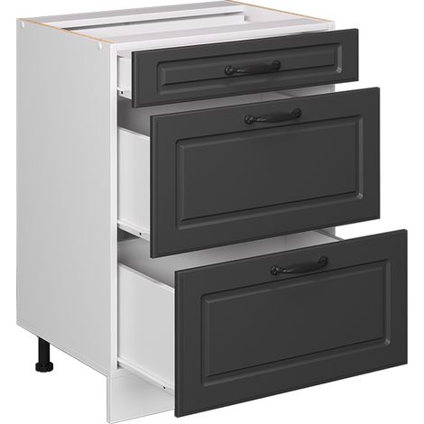 Mobiletto base per cucina R-Line, Antracite casa di campagna, 60 cm con cassetti, senza piano di lavoro, Vicco (1/4)