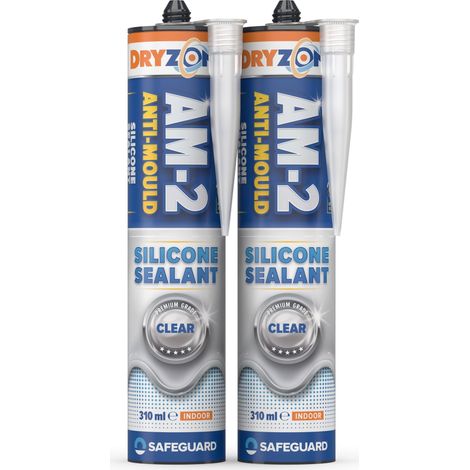 Dryzone Anti-Mould Silicone Sealant Clear 310ml x 2 (1/5)