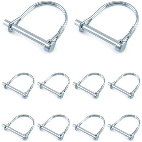 BUNTHAUS 10 Pcs Goupille de Verrouillage Forme D, Goupille Securite en Acier au Carbone Galvanisé pour Jardin Pelouse Remorques 6 x 50 mm (1/5)