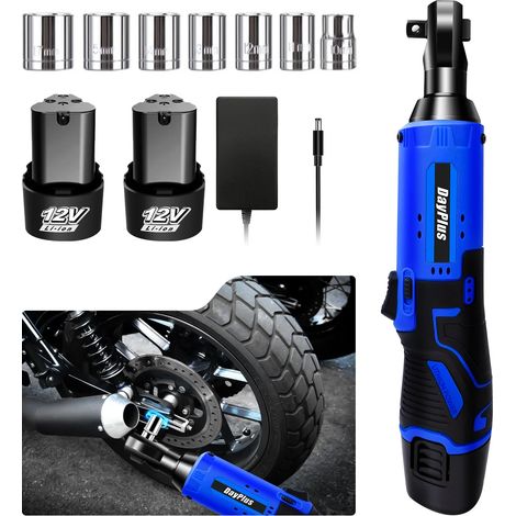(Royaume-Uni) Jeu de clés à cliquet sans fil, visseuse à cliquet électrique 3/8" 300 tr/min 12 V avec 7 douilles, deux batteries Li-Ion 1500 mAh (1/5)