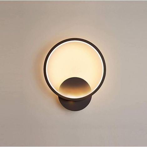 Applique da parete rotonda a LED monoblocco per interni, luce bianca calda 3000K, stile moderno, per camera da letto, soggiorno, scale o corridoio, 220V (nera) - 20 x 23 cm (1/5)