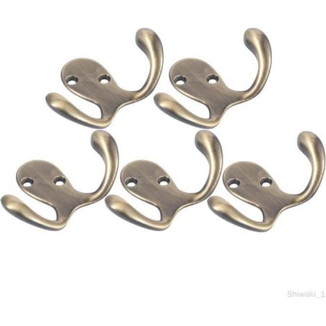 Crochets Muraux - Heavy Duty - 5 Pièces - Double Prong - Métal Bronze - Vintage (1/2)