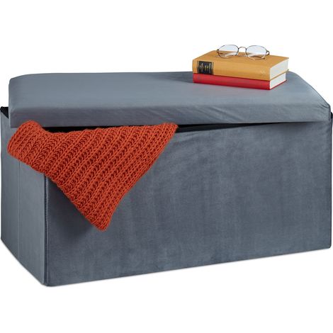 Relaxdays Banco Almacenaje, Funda de Terciopelo, 80 L, Acolchado, Baúl Almacenamiento, 38 x 77 x 39 cm, Gris Oscuro