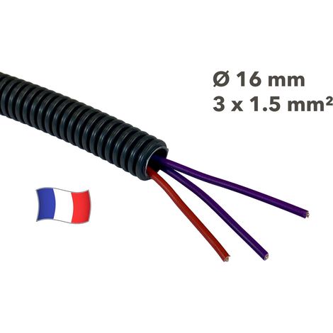 Gaine électrique préfilée 15 mètres diam 16 avec 3 fils Rouge, Violet, Violet 1.5 mm² - PREFA ELEC (1/2)