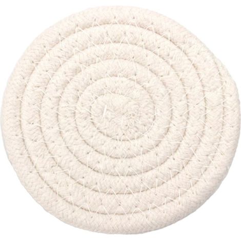 Runder, handgewebter Baumwolluntersetzer, dick isoliert, 11 cm Durchmesser, wiederverwendbar für Tisch und Küche, beige (1/5)