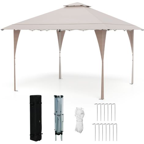 Tenda da gazebo con tetto ventilato e borsa per il trasporto, Riparo istantaneo regolabile 390 x 390 cm Khaki (1/4)