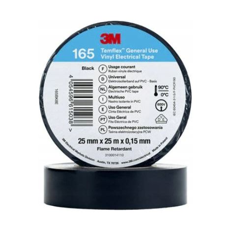 Cinta eléctrica 3m temflex 165 vinilo resistente 25 mm 25 m