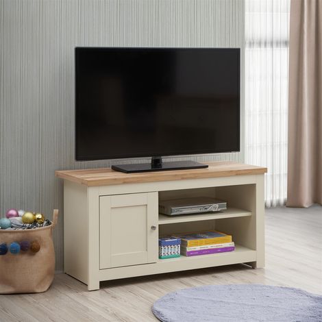 Modern TV Unit With 1 Door and 1 Shelf in Cream Finish Oak Top (1/5)