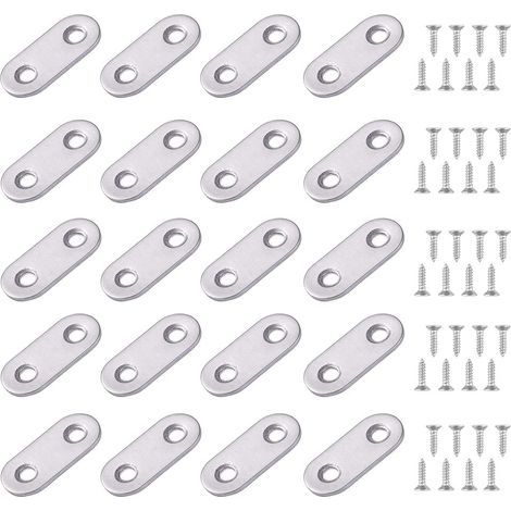24 Pièces Fixation Droit Plat Plaques Support en Droit Plat Metalliques Equerres Plaques Pattes d'assemblage 16 36mm Equerre de Fixation Plats pour Fixation Meubles (1/4)
