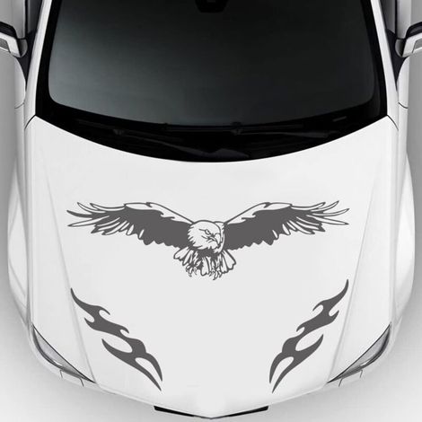 (Gris）Autocollant de Capot de Voiture, 3 Pièces Voiture Autocollants Décoratifs Aigle Feu Totems Auto-adhésif 3D Autocollant de Capot Étanche Autocollant Mode Sport Voiture Course Vinyle Décalcomanies (1/4)