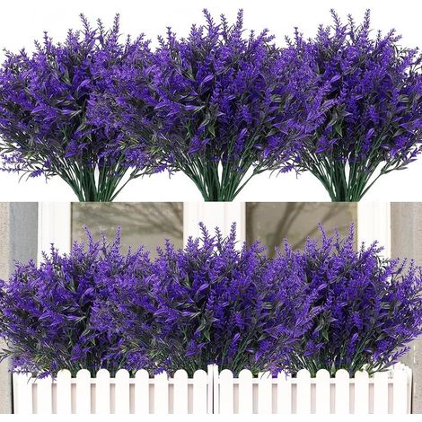 16pcs Lavanda, Fiori Artificiali, Piante Resistenti ai raggi UV, Falso Fiori di Plastica per la Decorazione al di Fuori di Casa/Giardino(Viola) (1/5)