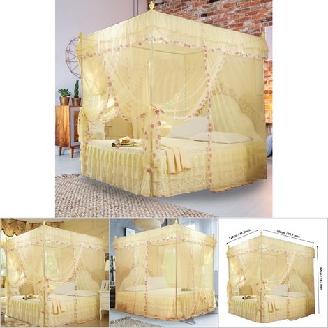 Voile moustiquaire de luxe pour lit à baldaquin avec 3 ouvertures, style princesse (Jaune S) (1/5)