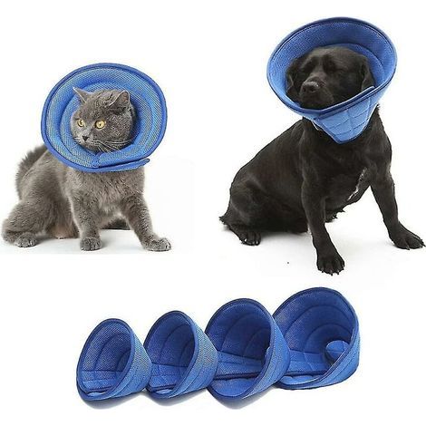 Collier élisabéthain en maille respirante Bleu doux et confortable Collier électronique réglable Guérison plus rapide Cône de récupération pour animaux de compagnie, Ensoleillé (1/5)