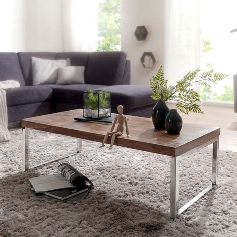 Table basse 120 cm en bois massif et métal naturel - ALISTER (1/5)