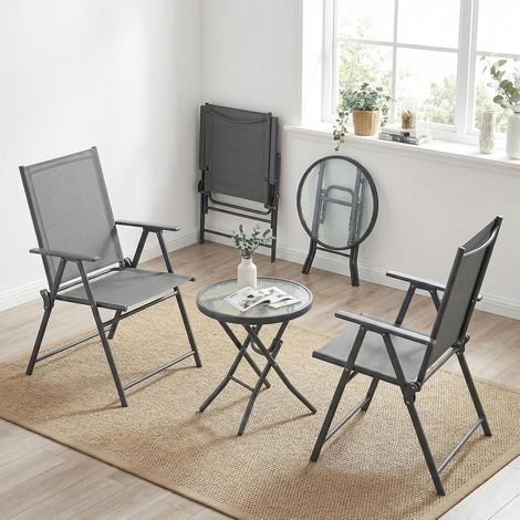 Set da Bistrot 3 Pezzi, Set balcone Pieghevole in Metallo 1 Tavolo e 2 Sedie, Mobili da giardino, Gruppo di seduta per esterni per balcone piccolo, Grigio Scuro