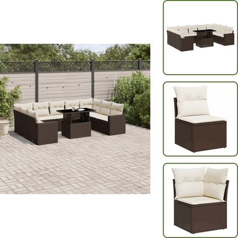 10-tlg. Garten-Sofagarnitur mit Kissen Braun Poly Rattan - Gartenmöbel - Esszimmergarnitur - Lounge Set - Outdoor Möbel - Rattan Gartenmöbel (1/5)