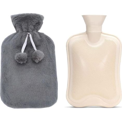 Bouillotte, coussin chauffant - avec housse en tricot - Protection contre le froid - gris foncé, 2000 ml (1/5)