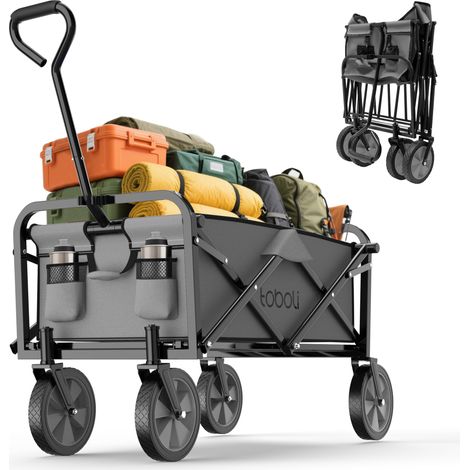 Toboli Carro carretilla de mano plegable gris apto para terreno difícil transporte 100kg de carga