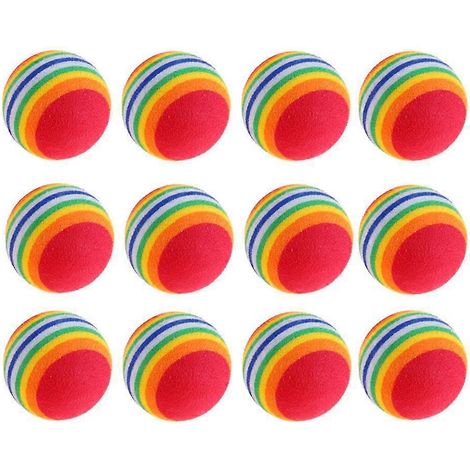 Lot de 12 balles arc-en-ciel de 35 mm pour chat, en mousse EVA souple, jouet interactif pour chatons et chiots, jeu de chasse silencieux. (1/5)