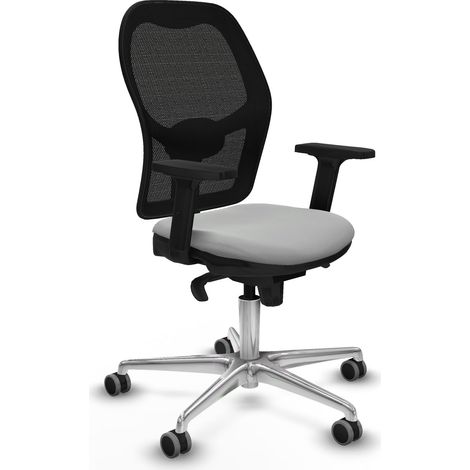 Jorquera sincro malla negra similpiel gris claro brazos 2D base aluminio ruedas 65mm engomada (1/5)