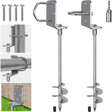 Set of 2 Stakes, 69 cm, Metal, Spiral Blade, Hard Ground, Camping (1/5)