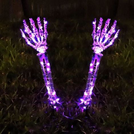 Lampadaire Halloween - Décoration - Main de squelette - Lumineux - Violet - Intérieur/Extérieur (1/5)