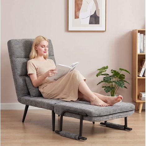Fauteuil convertible 3-en-1 avec fonction lit, 186 x 60 cm, dossier inclinable en 5 positions (1/5)